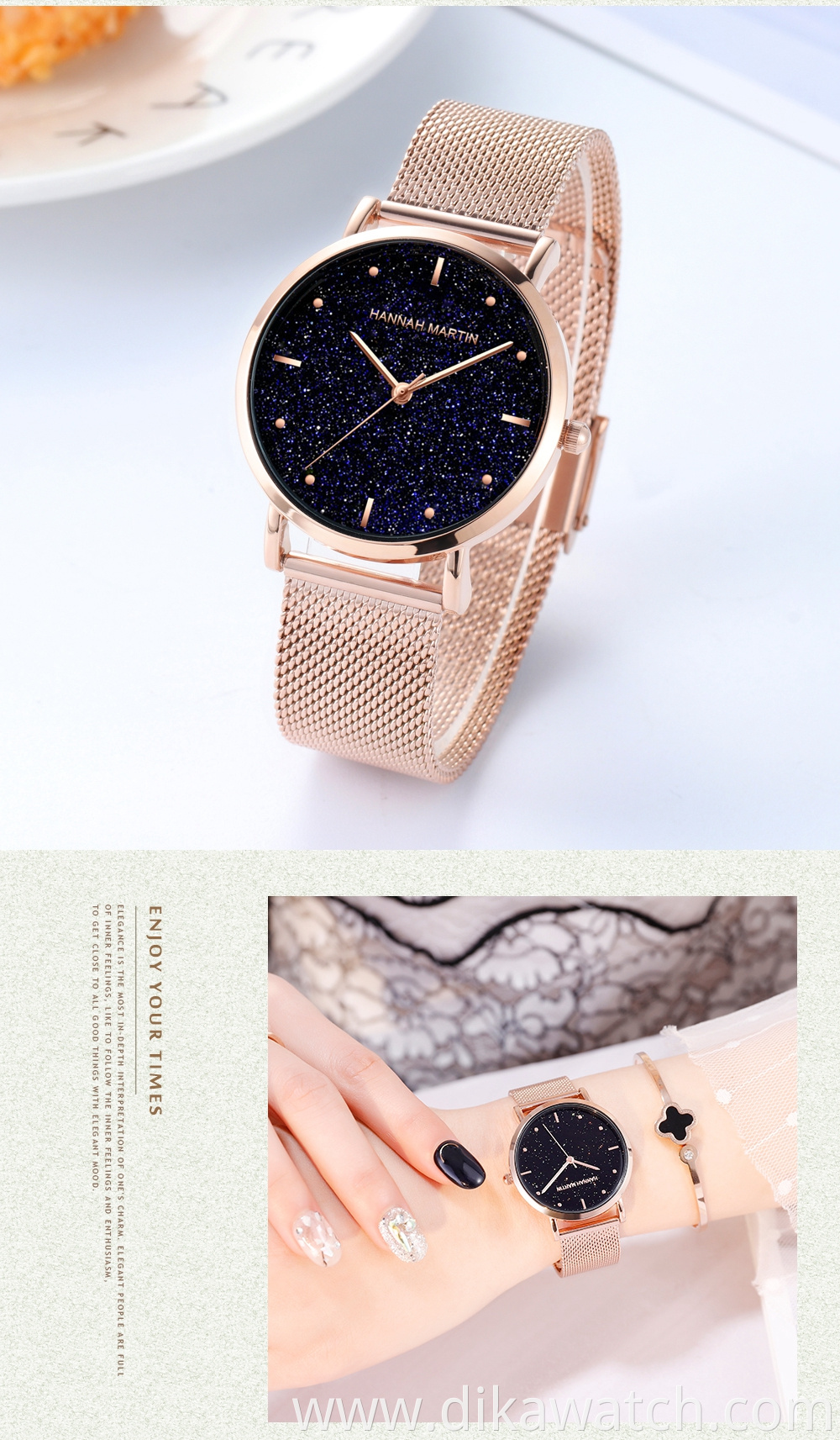 Hannah Martin CC36 Stainless Steel Band Japan Quartz Movement Waterproof Women Full Rose Gold Ladies Luxury Wrist Watch